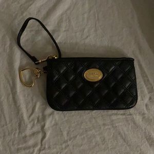 THE SAK  never used - black quilted leather wristlet 8” x 5”.gold hearts charms